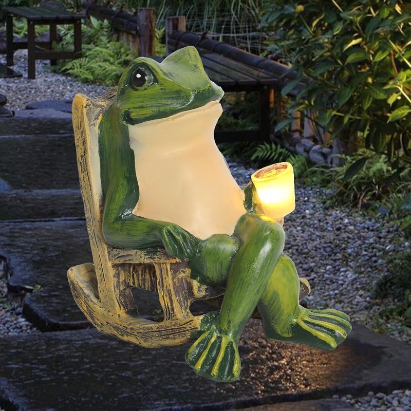 halp·ssfm Miniature Frog Garden Statue Solar Light Outdoor Decor Frog Figurine for Outdoor Indoor Home Lawn Yard Balcony Porch Patio for Women Mom Grandma 3.74"x2.75"x3.93" - Image 4
